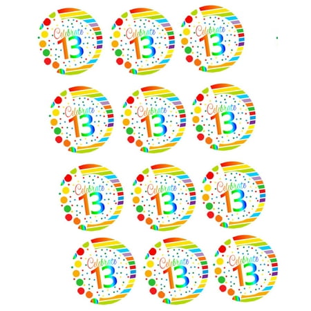 Edible Cookie Decorations CakeSupplyShop Item#RE-013 Happy 13th Birthday 2inch Rainbow Edible Cupcake / Cookie Frosting Image Toppers -12ct ()