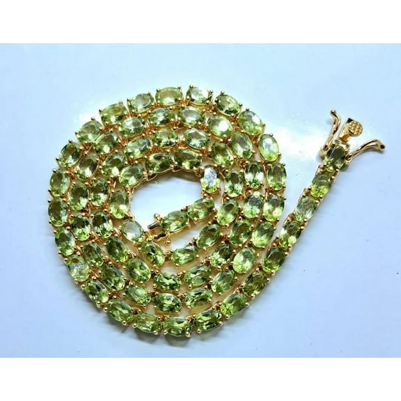 Green Peridot Oval Tennis Necklace Platinum Over Sterling Silver, Anniversary Gift, Girlfriend Gift, Birthday Gift, christmas Gift