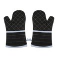 thumbnail image 1 of 1 Pair Extended Oven Mitts Heat-Insulating 260℃/500°F Kitchen-Gloves Thick Terrycloth Lining Grids Horizontal Stripes Pattern for Kitchen Cooking Baking Grilling BBQ, 12.2 Inch Black, 1 of 7