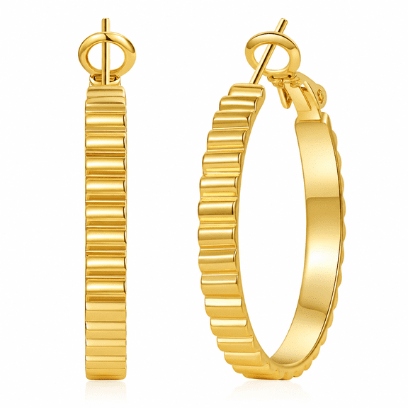 YEUOYEA 14K Gold Plated Ribbed Hoop Earrings for Women Chunky Textured Hoops 30 50mm