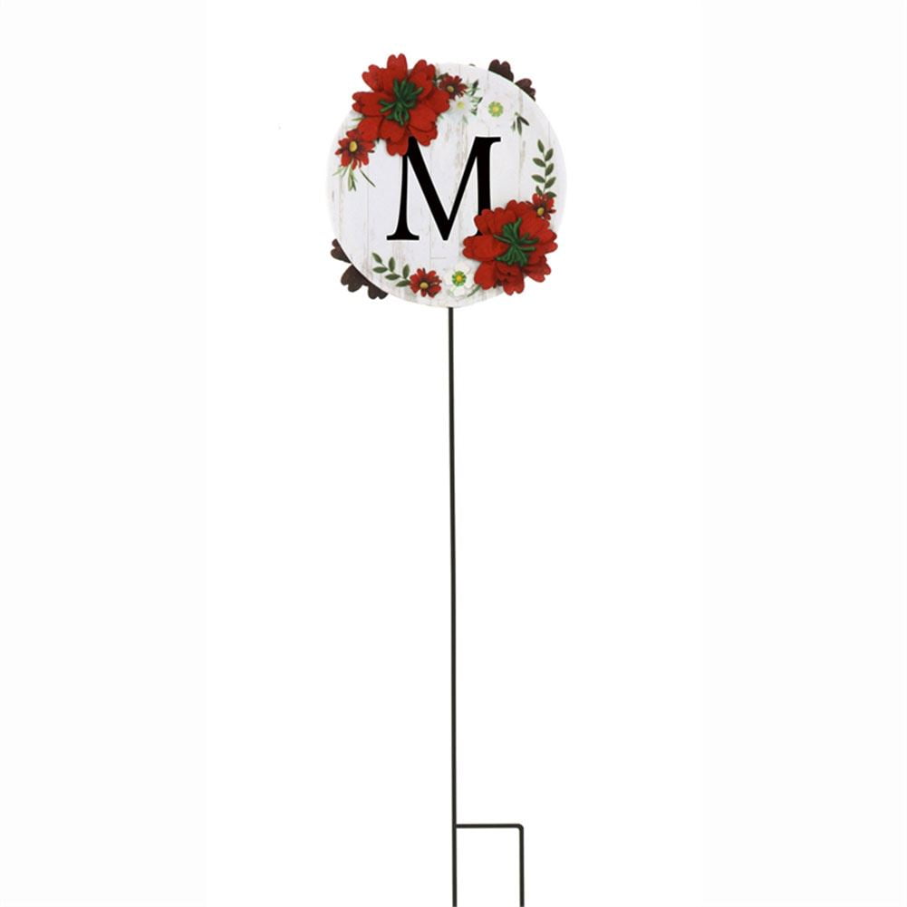 Evergreen Fabric Stake Floral Monogram M (1/Pack)
