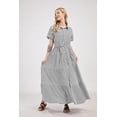 thumbnail image 3 of sicmoss Women's Black Striped Short Sleeve Button Front Maxi Shirt Dress Tie Waist Tiered Ruffle with Slit and Pockets, 3 of 7