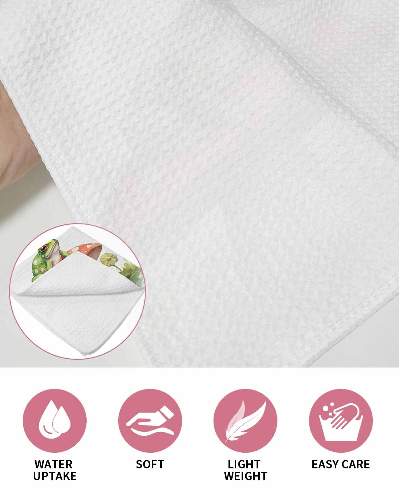 Mushroom Frogs Kitchen Dish Towels for Drying Dishes Set of 3, Spring Floral Summer Eucalyptus Leaves Waffle Weave Microfiber Hand Tea Bathroom Towels Quick Dry & Absorbent Towel 12x12