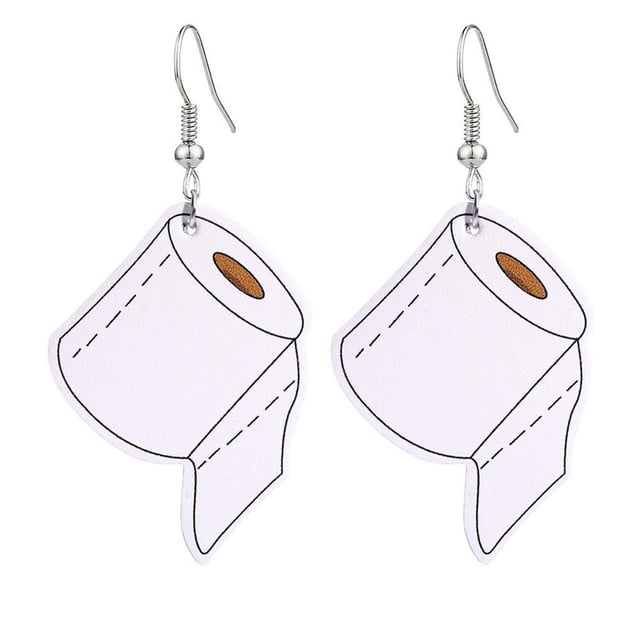 Fiudx Pendientes de Rollo de Papel Higiénico, Divertidas Joyas de Cuero, Accesorio Navideño, Pendientes con Diseño de Doble Cara, Opción de Regalo Navideño, Moda Festiva Única, Incluye Un Par.