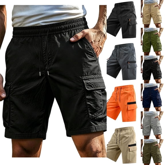 LEKWK Mens Cargo Shorts Elastic Waist Lightweight Drawstring Cargo Shorts with Pockets Mid Rise Loose Fit Bermuda Shorts Hiking Fishing Travel Outdoor Everyday Wear Gray M