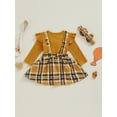 thumbnail image 6 of Raccmtaty Baby Girl Thanksgiving Outfits Solid Color Long Sleeve Romper Turkey Embroidery Suspender Skirts Headband 3Pcs Clothes Set, 6 of 9