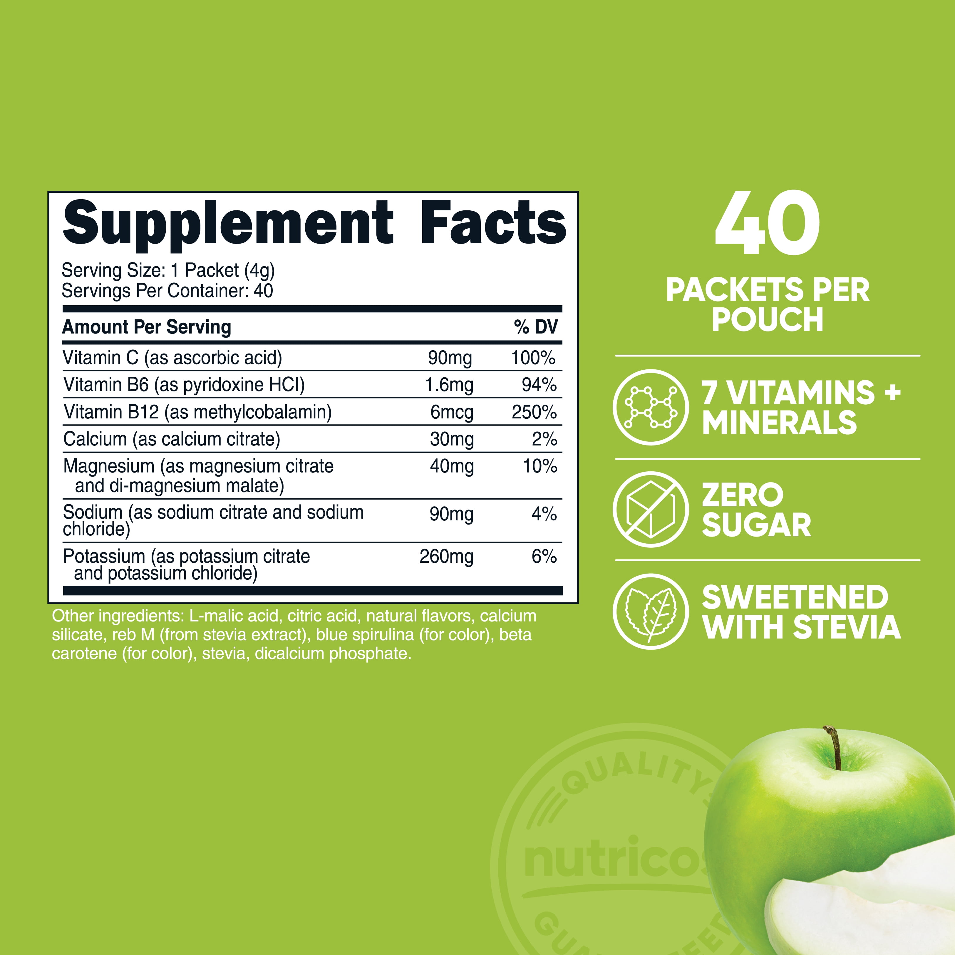 Nutricost Electrolytes Complex, Green Apple Flavored, 40 Stickpacks - Advanced Hydration Complex