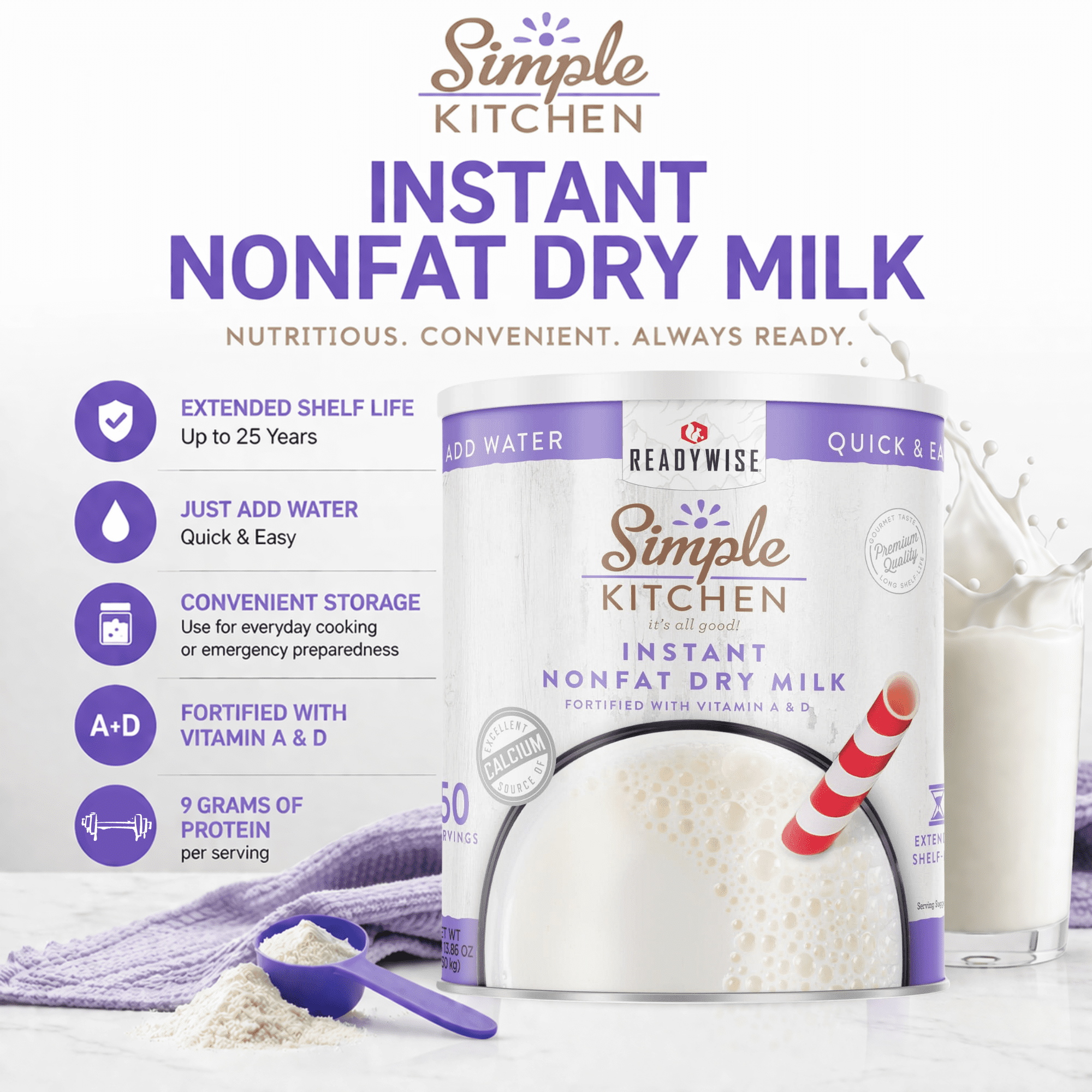 ReadyWise Instant Nonfat Dry Milk Freeze-Dried Number 10 Can 50 Servings