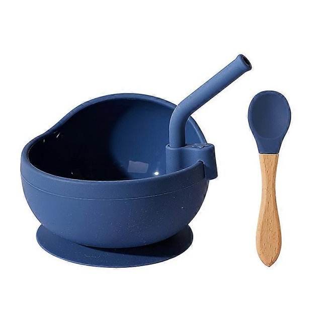 KAIYANG Juego de cubiertos y cucharas de silicona para niños con pajita (azul)