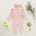 thumbnail image 3 of XBASW Newborn Baby Girls Jumpsuit Snowsuit Bodysuit Ruffled Romper + Headband Outfits Clothes Set for Infant 0-18M, 3 of 8