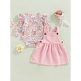thumbnail image 2 of Bagilaanoe 2Pcs Newborn Baby Girls Overalls Dress Set Print Long Sleeve Romper Tops + Corduroy Suspender Skirt 3M 6M 9M 12M 18M Infant Casual Outfits, 2 of 9