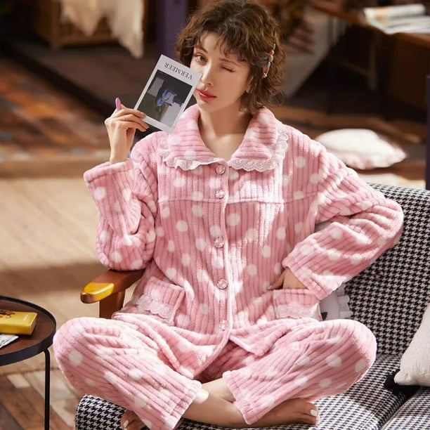 Thicken Winter Warm Pajama Sets For Women Velvet Home Clothes Flannel Sleepwear Fashion Soft Plush Nightwear Pijama Mujer