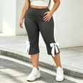 thumbnail image 4 of PEIBang Women's Elastic Waist Capri Flare Pants,Soft Stretch Knit Cropped Trousers with Bow Split Hem Detail Dark Gray XXXXXL, 4 of 9