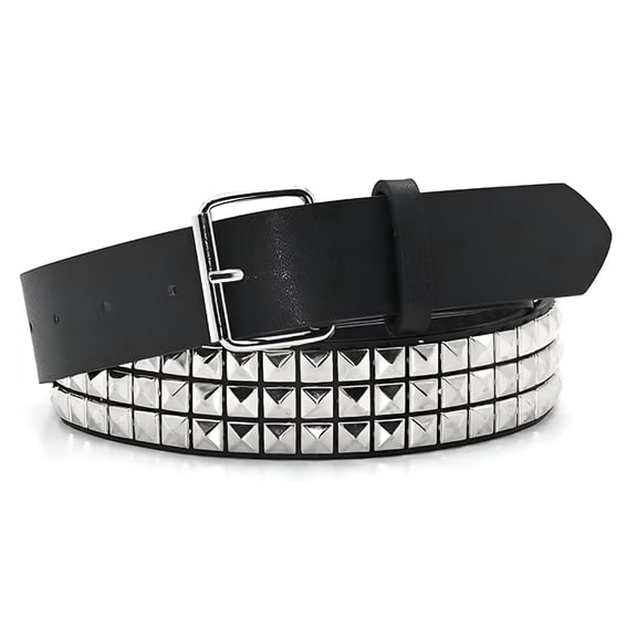 TELOLY Studded Punk Belt – Pyramid Stud Faux Leather Belt in Black Or Silver for All Genders White Studded Belt 43"