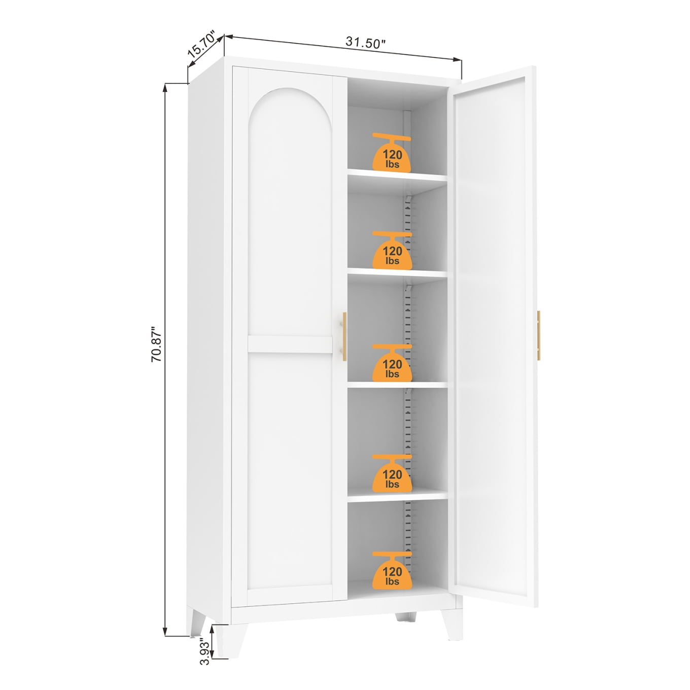 71" Metal Storage Cabinet with 2 Doors and Adjustable Shelves, Extra Large Pantry Cabinet with Anti Tip, Food Pantry Cabinet, for Bedroom, Kitchen, Office, White
