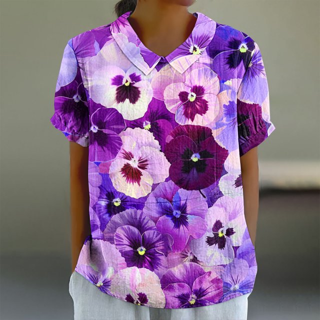 Fiudx Liquidación de Ahorros de Verano Camiseta Holgada Informal con Estampado para Mujer, Tops de Manga Corta con Cuello de Muñeca, Blusa Bonita y de Lino