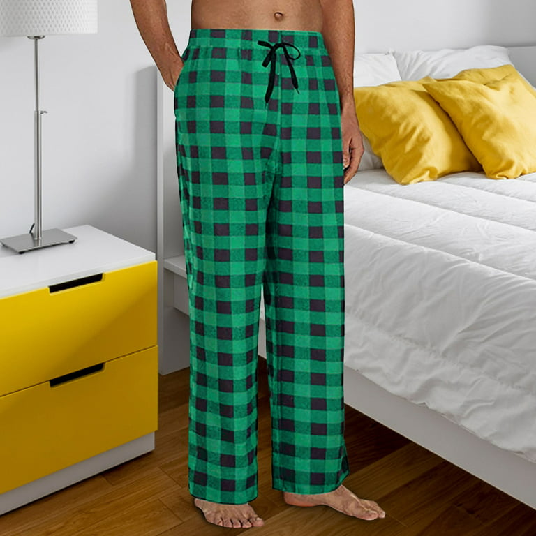 Green Sweatpants Mens Pajamas Plaid Pajama Pants Sleep Long Pant