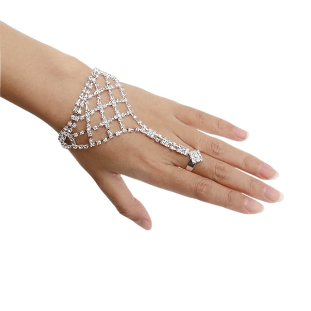 KAKOWELY Pulsera de diamantes de imitación con anillo para el dedo para mujer y niña.