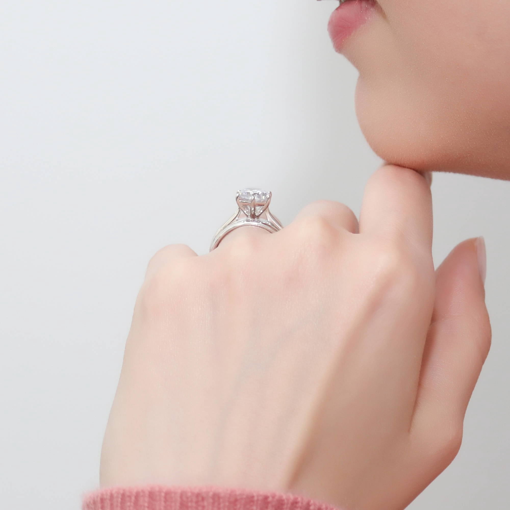BERRICLE Sterling Silver Solitaire Wedding Engagement Rings 2 Carat Round Cut Cubic Zirconia CZ Ring Set for Women, Rhodium Plated Size 8