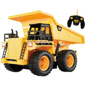 Top Race 5 Channel Fully Functional RC Dump Truck, Battery Powered Remote Control Heavy Duty Yellow Construction Dump Truck With Lights And Sound (TR-112)