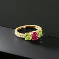 thumbnail image 3 of Gem Stone King 2.22 Ct Oval Red Ruby Green Peridot 18K Yellow Gold Plated Silver Moissanite Ring (Size 6), 3 of 4