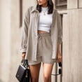 thumbnail image 5 of Timdgard 2 Piece Sets for Women Lounge Wear Fall Long Sleeve Button down Matching Outfits Loose Fashion Shorts Suits, 5 of 6