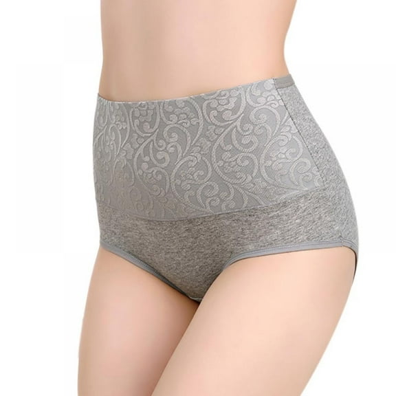 Women Cotton Solid Jacquard High Seamless Waistband Control Underpants Plus Size Briefs