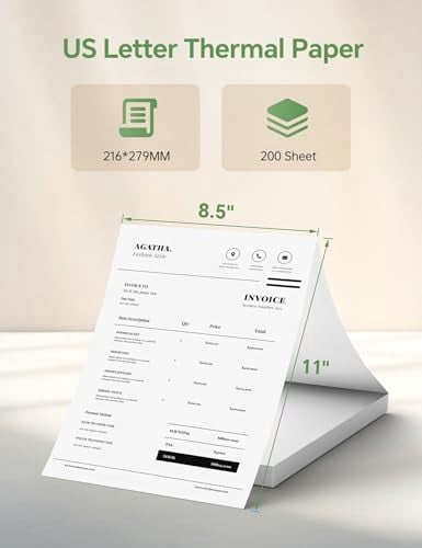 200 Sheets Thermal Printer Paper 8.5x11 US Letter MT610 Thermal Paper, Compatible with Tekola/iDTekola/HTekola Portable Printer and Other Brands Thermal Document Printers