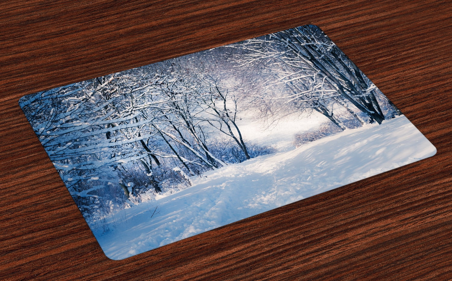 Winter Placemats Set of 4 Alley in Snowy Forest Cold Freezing Weather Rural Nature Outdoors