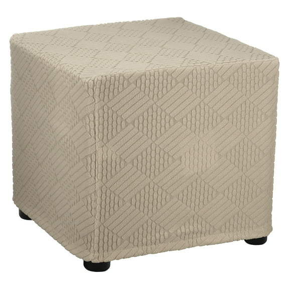 Stripe Stretch Ottoman Cover Square Fit Length 14"-17", Small, Khaki