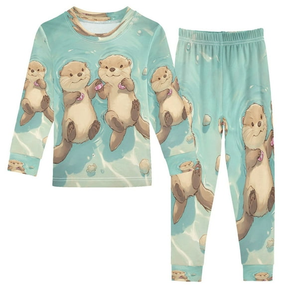 BZSMCE Unisex Pajama Set Snug-Fit Cotton Sleepwear Adorable Otter Friends Floating Printed