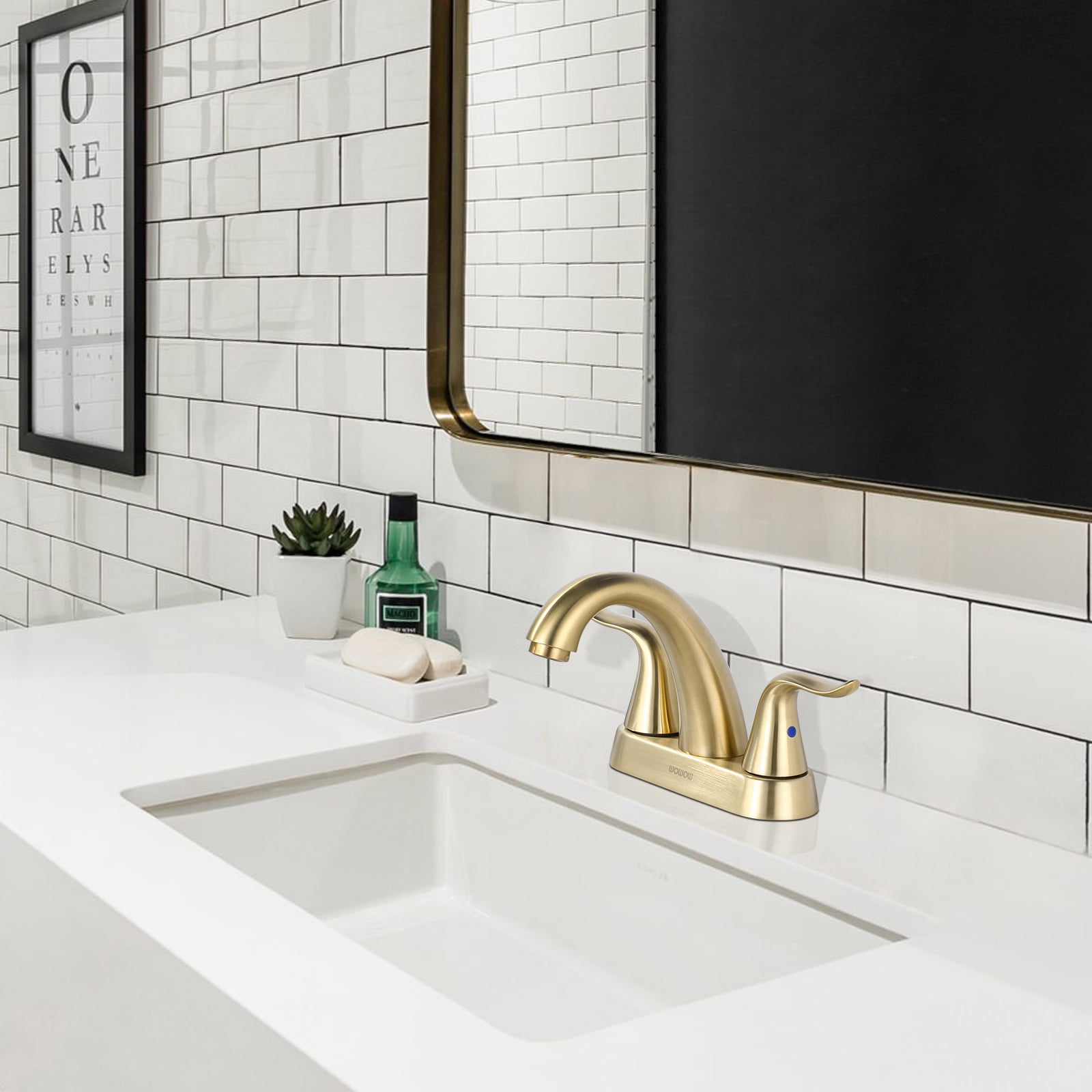 WOWOW Bathroom Faucet Brushed Gold 4 Inch Basin Faucet Centerset Vanity Faucet