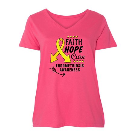 

Inktastic Endometriosis Awareness Faith Hope Cure with Yellow Ribbon Women s Plus Size V-Neck