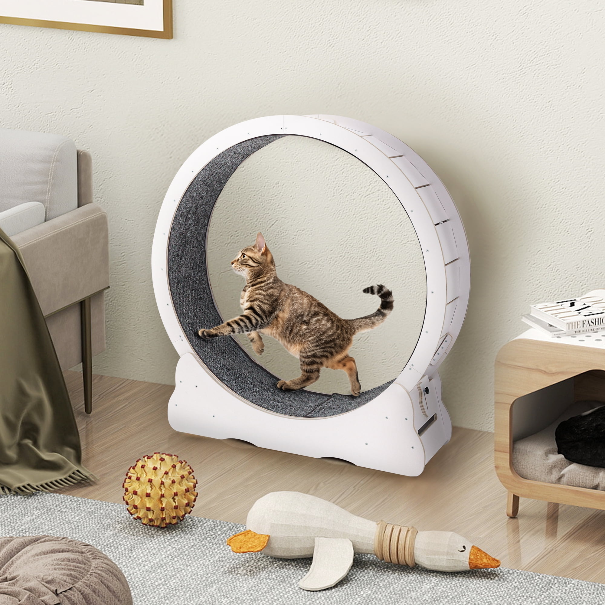 YODOLLA 45” Cat Treadmill Large XL Quiet Cat Exercise Running Wheel for Indoor Cats, White