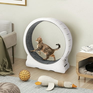 AECOJOY Cat Exercise Wheel 35.8” Cat Treadmill for Indoor Cats Large Quiet Cat Wheel with Detachable Carpeted Runway White