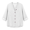 thumbnail image 7 of Nmnitkp Long Sleeve Shirts for Women Cotton Linen Button Down Shirt Stand V Neck Roll Up Long Sleeve Loose Fit Casual Blouse for Fall Work Daily Loungewear White,L, 7 of 7