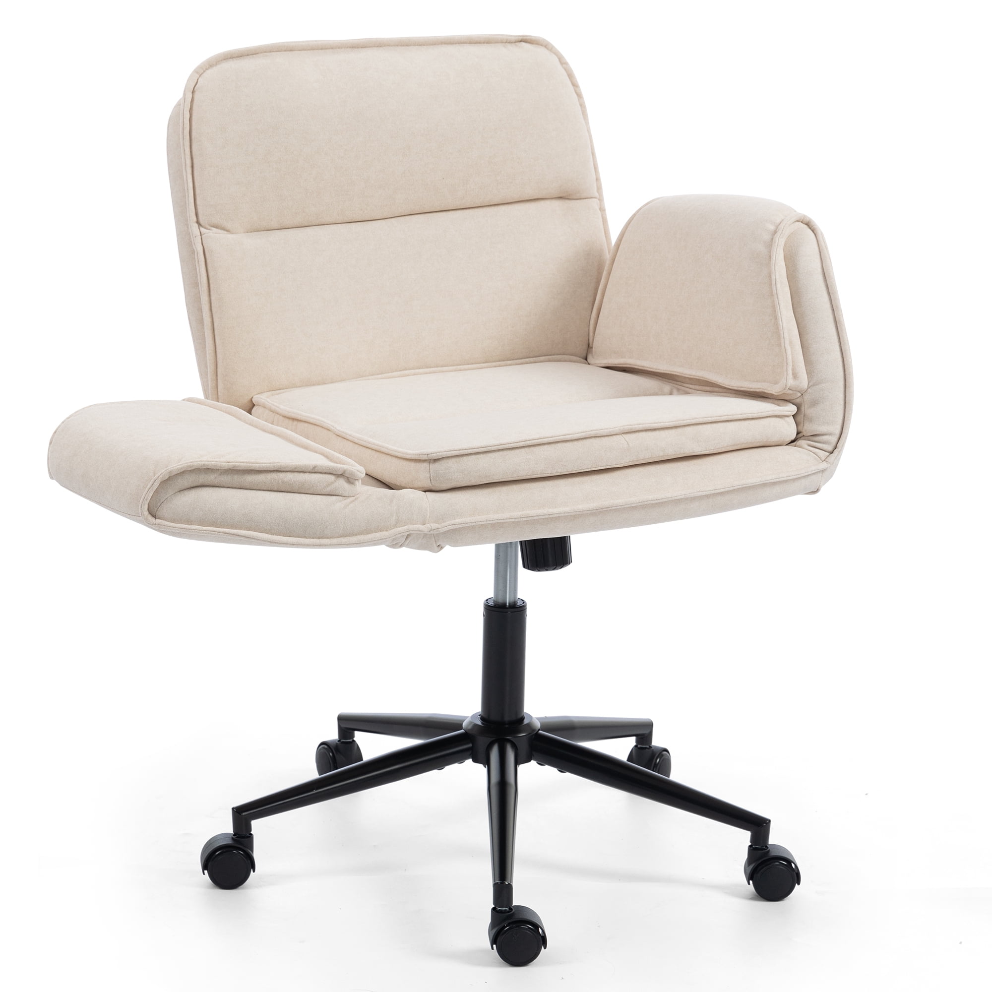 Jopath Criss Cross Chair with 5-Gear Adjustable Armrests and Wheels, Ergonomic Thickened Backrest Swivel Desk Chair for Home Office Vanity Bedroom and Living Room Beige Cloth