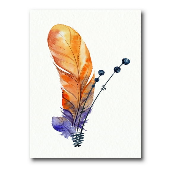 Designart ' Ethnic Orange Animal Feather Composition ' Bohemian & Eclectic Canvas Wall Art Print