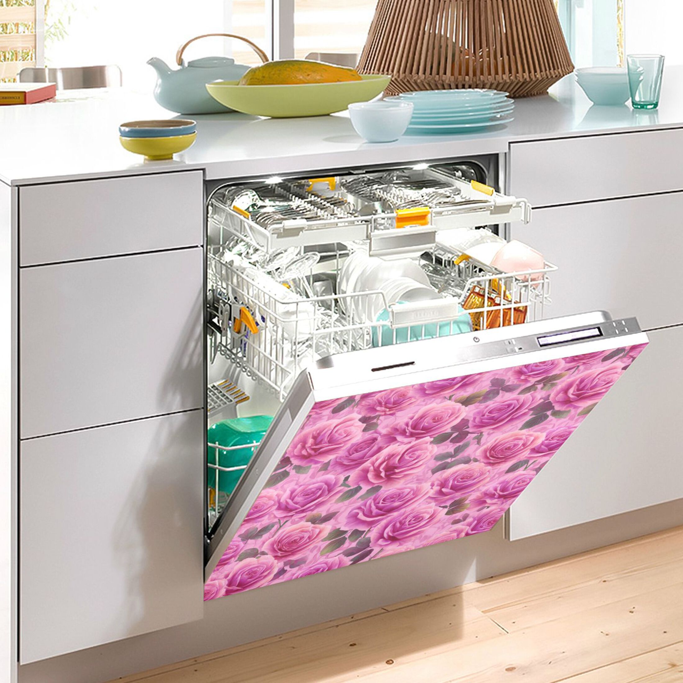 Dishwasher Magnetic Refrigerator Magnet Cover Sticker Home Decorative 23"x26" Magenta-red Roses Pattern