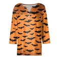 thumbnail image 4 of Camiseta de mujer con estampado de Halloween, botones, manga 3/4, estilo diario, fin de semana, moda básica, escote en V, top regular, 4 of 5