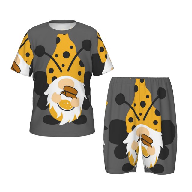 Balery Bee Gnome With Sunflower Conjunto de Pijama Infantil de Manga Corta con Estampado – Ropa de Dormir de Algodón Suave-4X-Large