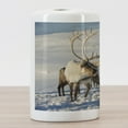 thumbnail image 3 of Winter Ceramic Toothbrush Holder, Reindeers Natural Environment Tromso Northern Norway Caribou Antler Wildlife, Decorative Versatile Countertop for Bathroom, 4.5" X 2.7", Brown Ivory Blue, 3 of 4