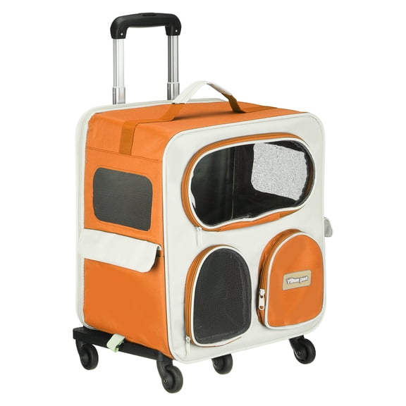 Uxcell Pets Portable Travel Backpack Carrier with Handle and Four Wheels, Orange
