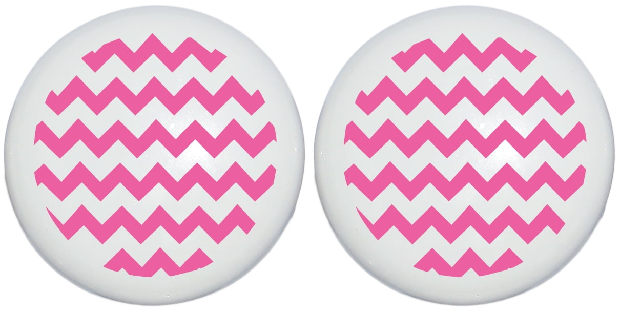 Hot Pink Chevron Print Drawer Knobs Gloss Ceramic Cabinet Pulls Chevrons Nursery Decor (Set of Two)