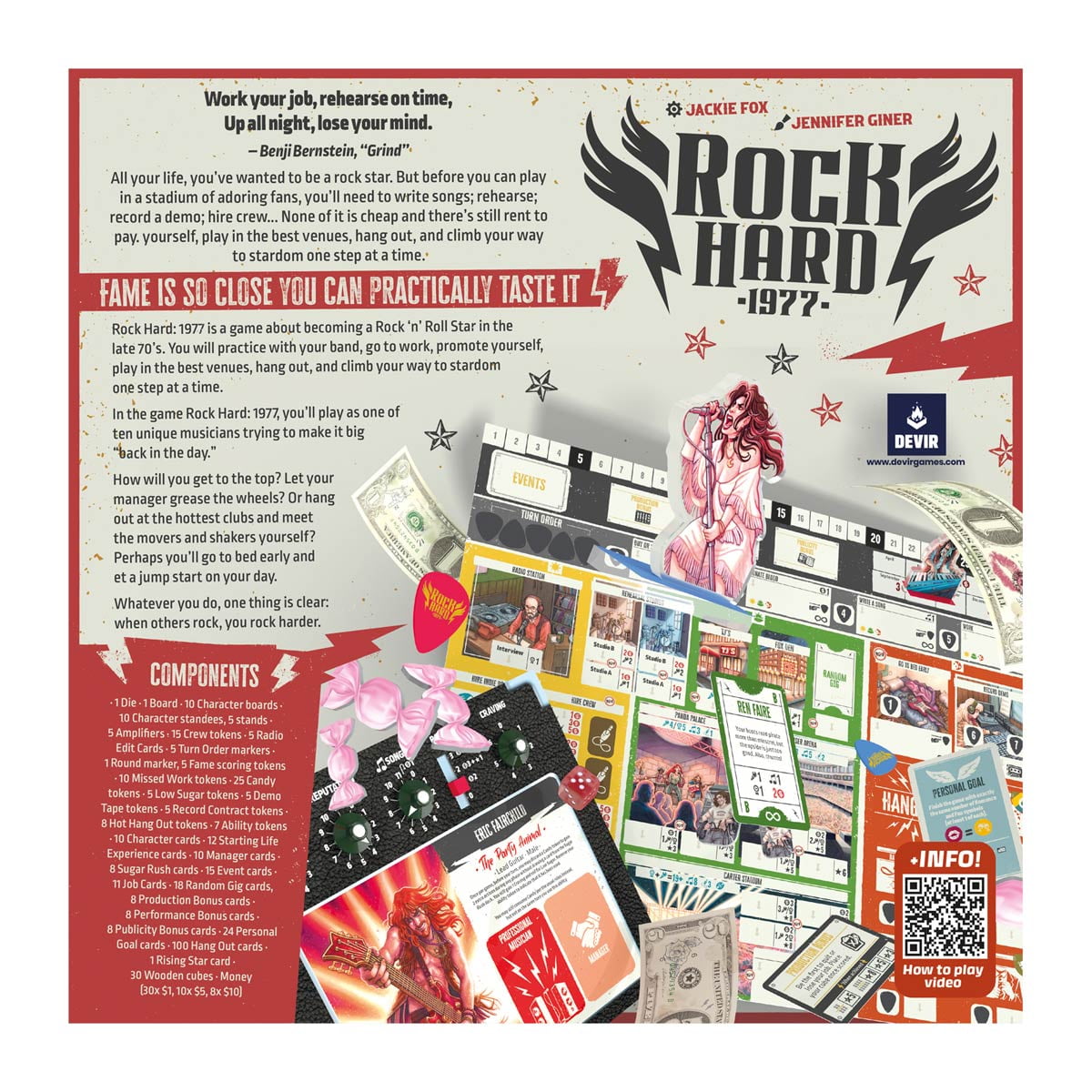 Devir - Rock Hard 1977 Music Strategy Board Game for 2–5 Players Ages 16+, Worker Placement Tabletop Game About Rock Bands, 90-Minute Playtime