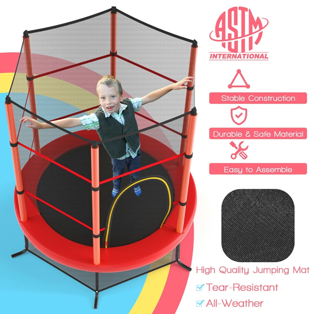 Barara King Backyard Trampoline, Trampoline,55 Inch Kids Recreational Trampoline Bouncing Jumping Mat with Enclosure Net-Red