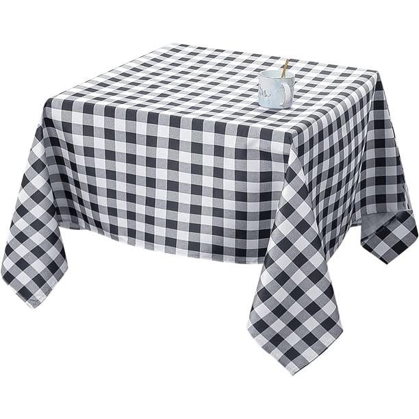 Manteles cuadrados de tela de 137 x 137 cm, diseño a cuadros escoceses negros y grises, plegables, resistentes al agua, para comedor, cocina, bodas, fiestas, etc., lavables a máquina.