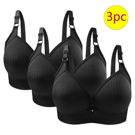 LYEAA 3 Pack Bras for Women Wireless Push Up No Wire Bra Full Figure Lifting Adjustable Strap Everyday Bra Support Under Outfit Bra Solid Breathable T-Shirt Bra Sleep Bra Shapewear Bra Black 36/80