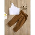 thumbnail image 3 of Kiapeise Kids Toddler Baby Girl Summer Outfits One Shoulder Shirts Sleeveless Crop Top with Plain Pants 2Pcs Clothes Set, 3 of 9