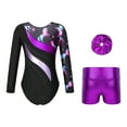 thumbnail image 2 of Alvivi Girls Metallic Long Sleeve Gymnastics Leotards Dancing Tumbling Bodysuit with Shorts Hairband Dark Pegasus 14, 2 of 7